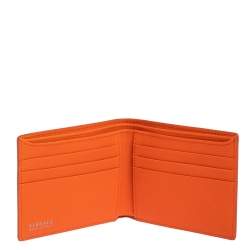 Versace Neon Orange Leather Bifold Wallet