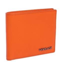 Versace Neon Orange Leather Bifold Wallet