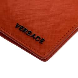Versace Neon Orange Leather Bifold Wallet