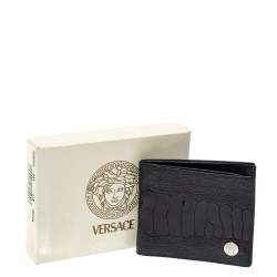 Versace Black Ostrich Leg Bifold Wallet