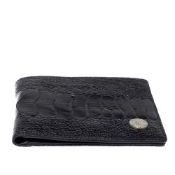 Versace Black Ostrich Leg Bifold Wallet