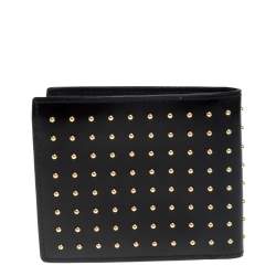 Versace Black Studded Patent Leather Medusa Bifold Wallet