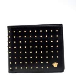Versace Black Studded Patent Leather Medusa Bifold Wallet