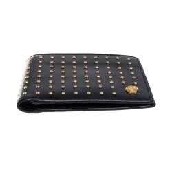 Versace Black Studded Patent Leather Medusa Bifold Wallet