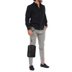 Versace Black Leather Perforated Medusa Wristlet Clutch