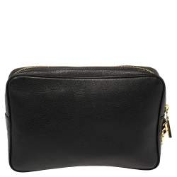 Versace Black Leather Perforated Medusa Wristlet Clutch