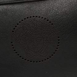 Versace Black Leather Perforated Medusa Wristlet Clutch