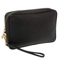 Versace Black Leather Perforated Medusa Wristlet Clutch