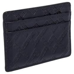 Versace Navy Blue Embossed Signature Leather Card Holder