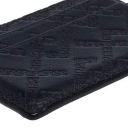 Versace Navy Blue Embossed Signature Leather Card Holder