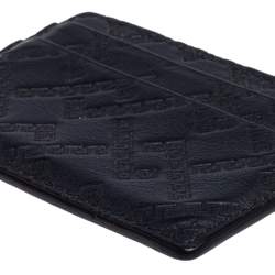 Versace Navy Blue Embossed Signature Leather Card Holder