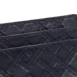 Versace Navy Blue Embossed Signature Leather Card Holder