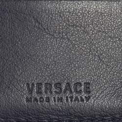 Versace Navy Blue Embossed Signature Leather Card Holder