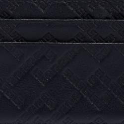 Versace Navy Blue Embossed Signature Leather Card Holder
