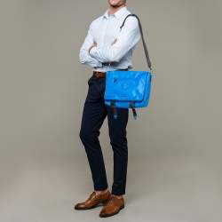 Versace Azure Blue Nylon La Medusa Messenger Bag