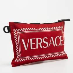 Versace Red/Black Logo Nylon Slim Pouch