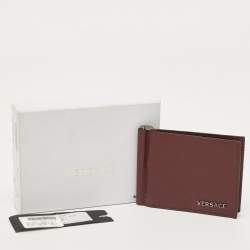 Pre Owned Versace Burgundy Leather Logo Monet Clip Wallet