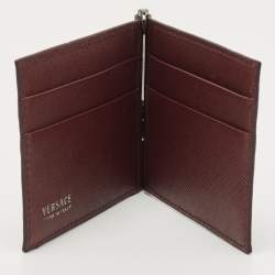 Pre Owned Versace Burgundy Leather Logo Monet Clip Wallet