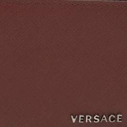Pre Owned Versace Burgundy Leather Logo Monet Clip Wallet