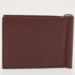 Pre Owned Versace Burgundy Leather Logo Monet Clip Wallet