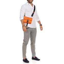 Versace Orange Nylon and Leather 'La Medusa' Messenger Bag