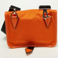 Versace Orange Nylon and Leather 'La Medusa' Messenger Bag