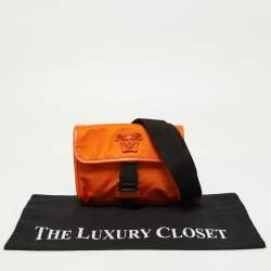 Versace Orange Nylon and Leather 'La Medusa' Messenger Bag