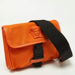 Versace Orange Nylon and Leather 'La Medusa' Messenger Bag