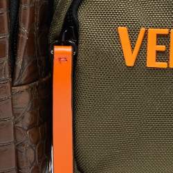 Vesace Multicolor Leather,Croc Embossed and Canvas Belt Bag