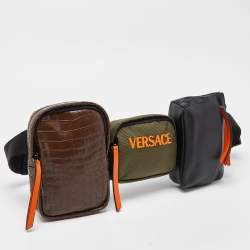 Vesace Multicolor Leather,Croc Embossed and Canvas Belt Bag