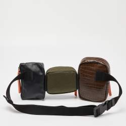 Vesace Multicolor Leather,Croc Embossed and Canvas Belt Bag