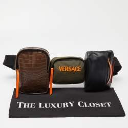 Vesace Multicolor Leather,Croc Embossed and Canvas Belt Bag