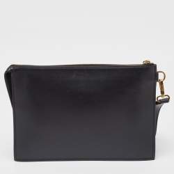 Versace Black Leather Logo Wristlet Zip Pouch