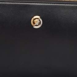 Versace Black Leather Logo Wristlet Zip Pouch