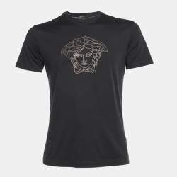 Versace Black Cotton Medusa Embellished Crew Neck T-Shirt S