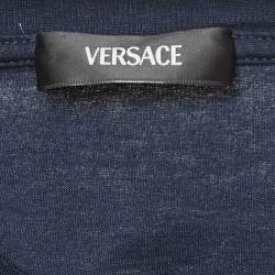 Pre Owned Versace Navy Blue Cotton Knit Round Neck T-Shirt XL