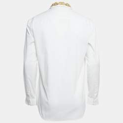 Pre Owned Versace White Baroque Embroidered Collar White Shirt L