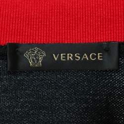Pre Owned Versace Black Baroque Print Cotton Pique Polo T-Shirt L