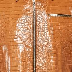 Versace Brown Crocodile Embossed Leather Jacket M