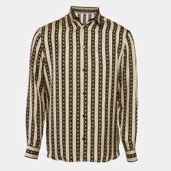 Versace Black & Gold Greca Strip Silk Button Front Shirt M
