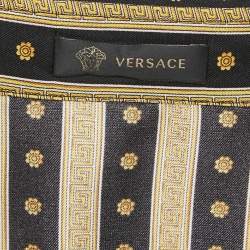 Versace Black & Gold Greca Strip Silk Button Front Shirt M