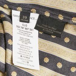 Versace Black & Gold Greca Strip Silk Button Front Shirt M