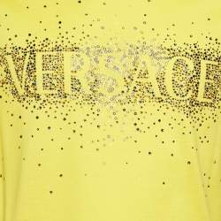 Pre Owned Versace Yellow Logo Studded Cotton T-Shirt L