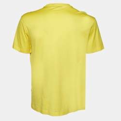 Pre Owned Versace Yellow Logo Studded Cotton T-Shirt L