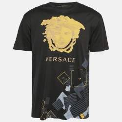 Pre Owned Versace Black Printed Jersey Crew Neck T-Shirt M