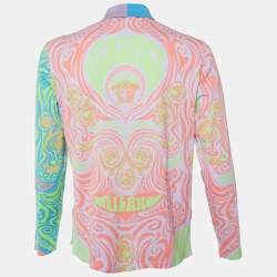 Versace Multicolor Psychedelic Print Cotton Taylor Fit Polo T-Shirt L