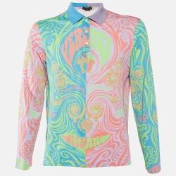 Versace Multicolor Psychedelic Print Cotton Taylor Fit Polo T-Shirt L