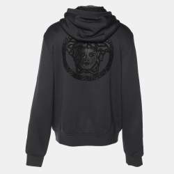 Versace Blue Knit Medusa Patch Detail Hooded Jacket XXL