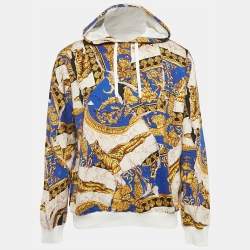 Pre Owned Versace Blue Baroque Print Cotton Knit Hoodie XL