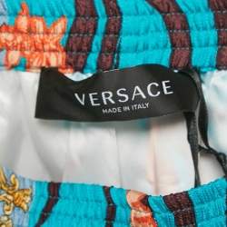 Versace Blue Acid Bouquet Print Silk Shorts XS